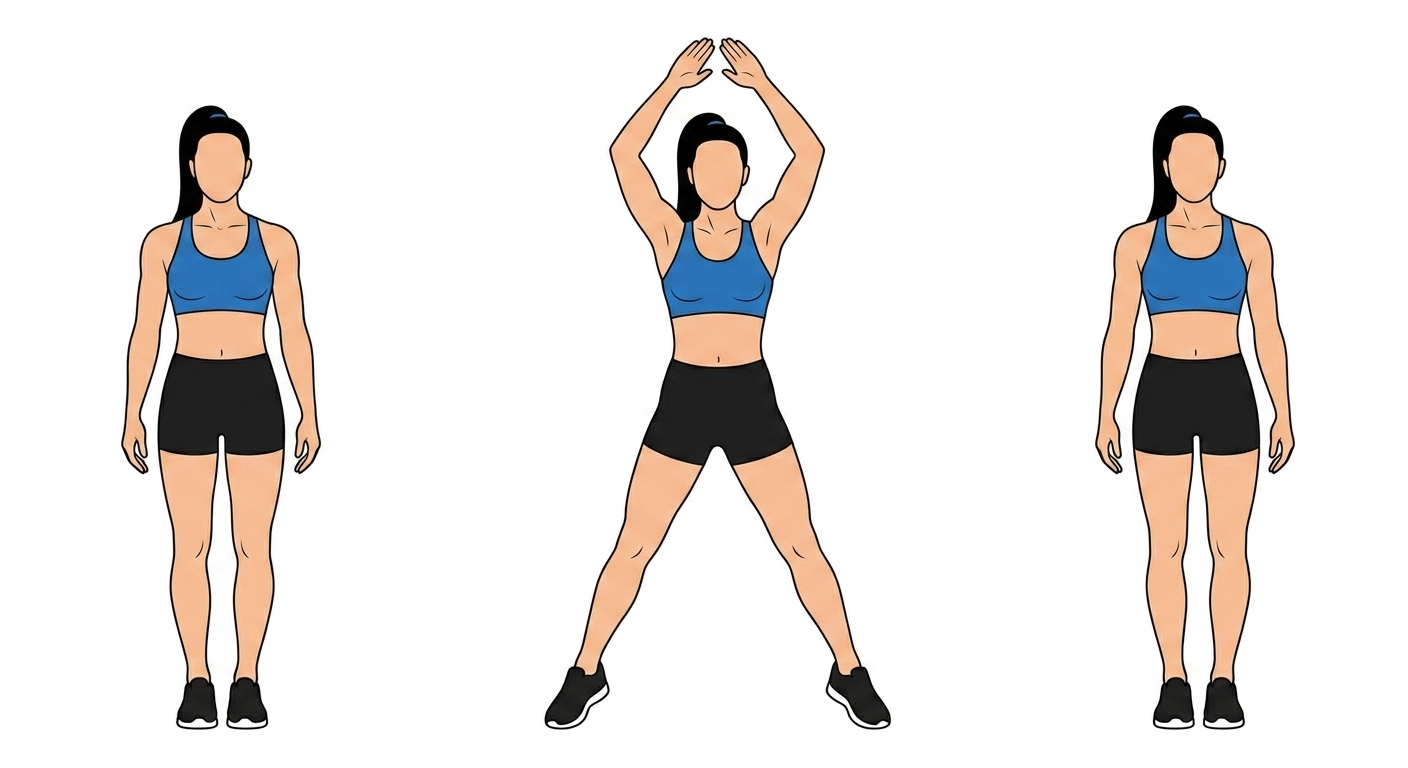Dynamic jumping jacks for a 10-minute home workout for beginners