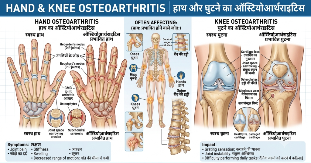 Osteoarthritis affecting different joints of the body
