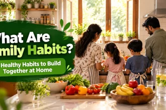 Family cooking together at home, showing healthy family habits